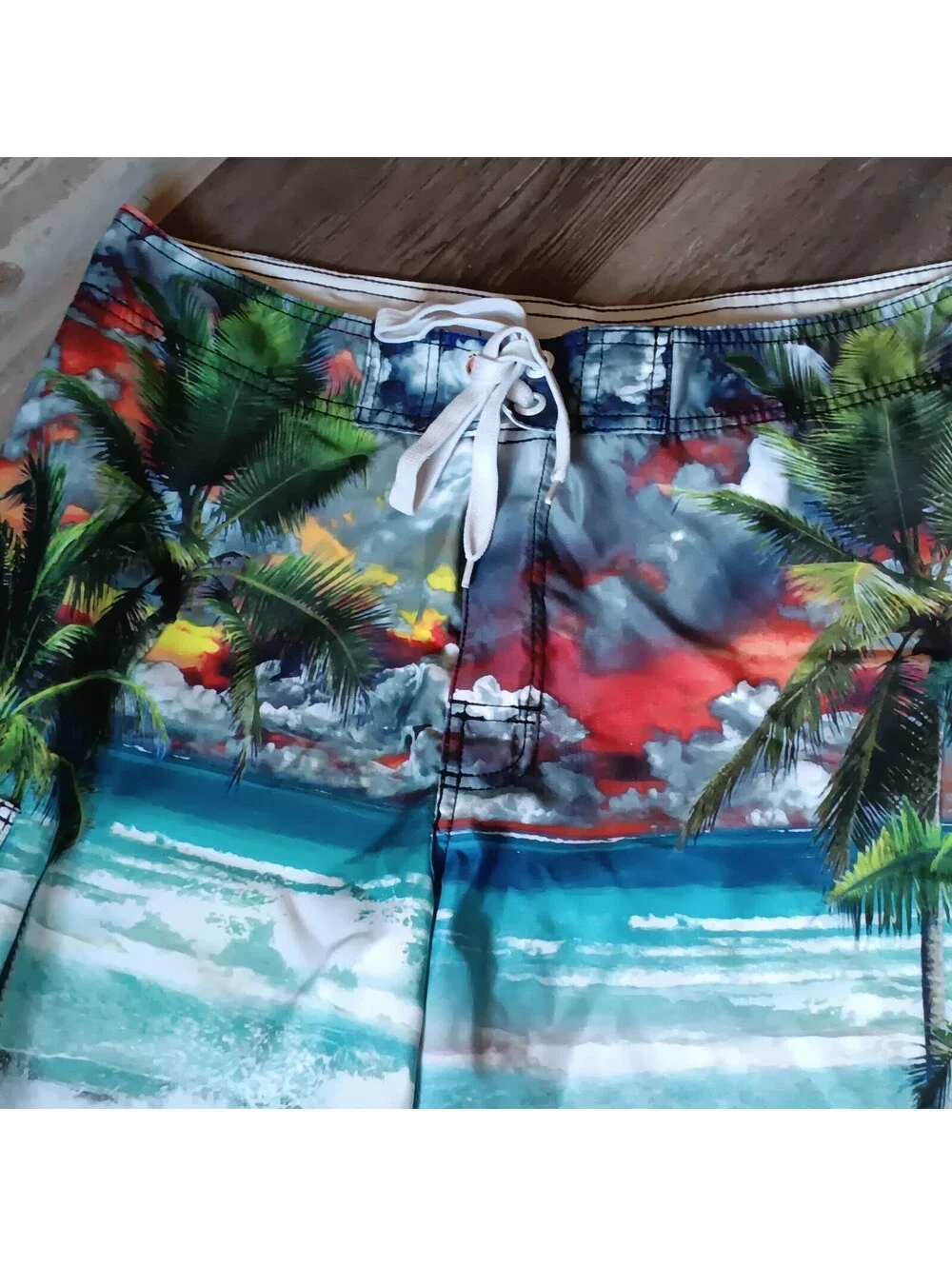 Men’s 36 OP  Swim Board Shorts  Tropical Sunset Design 1 Pocket  Surf  Beach